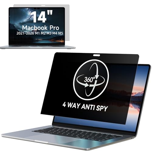 Image of IPROKKO 360° Privacy Screen MacBook Pro 14 inch (2021-2026, M1, M2, M3, M4, M5), Matte Anti Glare Blue Light 14.2" Mac Scratch Resistant Laptop Screen Protector Filter