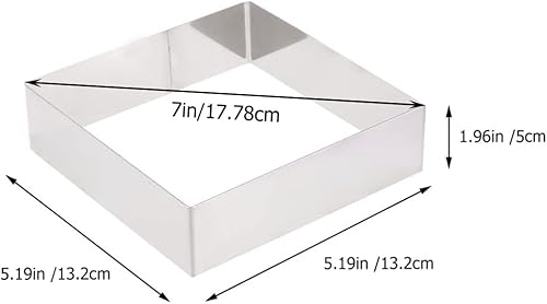 Miniatura 2 de KESYOO Anillo cuadrado de molde de mousse de 7 pulgadas, cuadrado, antiadherente, acero inoxidable, sin costuras, suministros para hornear pasteles