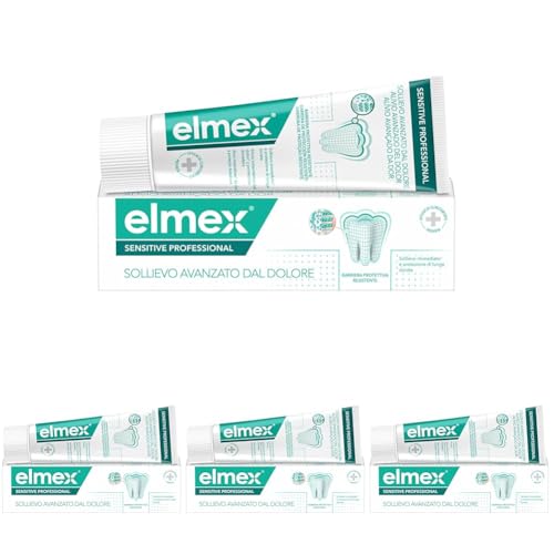 elmex Dentifricio Sensitive Professional 75 ml| dentifricio per denti sensibili | barriera protettiva di lunga durata | azione più rapida* | maggiore resistenza agli acidi** (Confezione da 4)