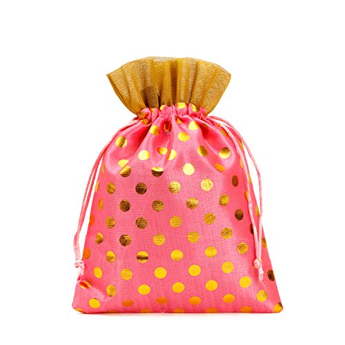 Image of Meher Collection Women's Polka Dot Potli Bags for Return Gifts Wedding Gift for mom Potli Purse Gift Bags Fancy Potli bag Diwali Potli Karwachauth Potli - Red Polka 1kg Large size (25cm x 27cm)