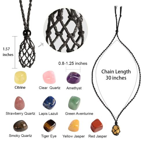 Anjiucc Natural Gemstone Crystal Black Obsidian Pendant Necklace Stone Holder Necklace Cord Hand-Woven Necklace With Adjustable Length For Women Men #TOP1