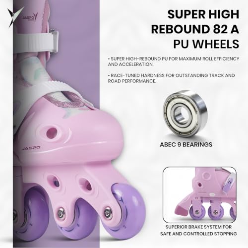Image of Jaspo Novice 2-in-1 Kids Roller Skates Combo- Inline to Quad Convertible | Adjustable Size | PU Wheels | Fiber Body | Lightweight & Comfortable Skating Combo (Purple, Extra Small)