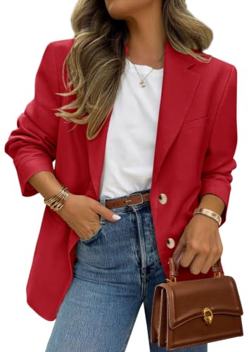 PRETTYGARDEN 2026 Blazers for Women Business Casual Long Sleeve Lapel Open Front Suit Jacket Work Blazer with Pockets (Red,Medium)