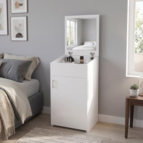 Image of FURNIFLIX Engineered Wood Home Dressing Table with Mirror and Storage Vanity Unit for Bedroom Living Room (White)