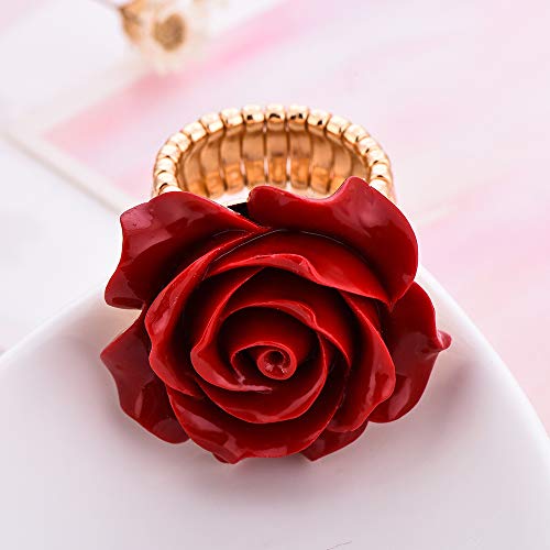 Charming Red Rose Ring Romantic Flower Adjustable Stretch Ring Wedding Jewelry for Women Lover Gift3