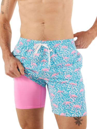 Best Men's Swim Trunks with Compression Liners: The Complete 2026 Guide for Active Men Over 50 8 Chubbies Lined Mens Swim Trunks 7 Inch – Swim Shorts and Mens Shorts with Elastic Waist, Stretch, Boxer Brief Liner, UPF 50+ (Domingos are for Flamingos, L)