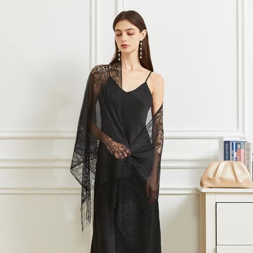 Women’s Floral Lace Shawls and Wraps for Evening Dress Fringe Lace Pashmina Scarf for Wedding Costume Party3