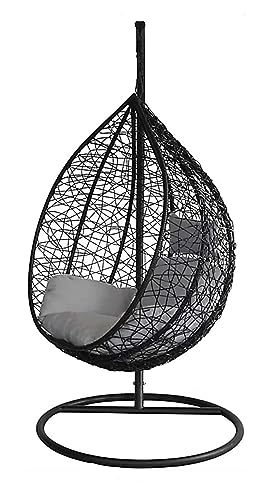 Image of Single Seater Swing Chair with Stand and Cushion Hammock Swing for Adult Outdoor Indoor Garden Living Room Balcony Hanging Chair (Black Silver)