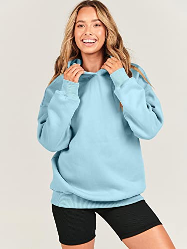 Anrabess Womens Fleece Pullover Sweatshirts Oversized Hoodies With Pocket Casual Comfy Hoodie Fall Fashion Loose Sweatshirt For Teen Girls A1023Danlan-M Blue #TOP5