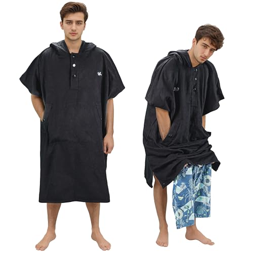 Poncho con Capucha Catalonia para Surf, Bata para Cambiarse, Toalla de Natación de Secado Rápido para Hombre y Mujer, Negro miniatura 1