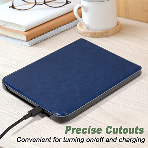 Image of DMLuna Case for Kobo Clara 2E 6 inch 2022 Release, Ultra Slim Lightweight Folio Premium PU Leather Protective Cover with Auto Sleep /Wake Function, Navy Blue R64