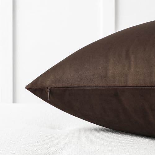 Image of Mixhug Decorative Throw Pillow Covers, Velvet Cushion Covers, Solid Throw Pillow Cases for Couch and Bed, Coffee Brown, 16 x 16 Inches, Set of 2