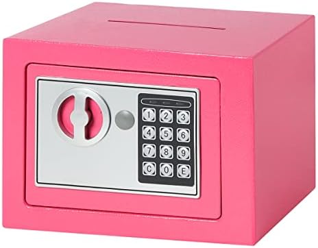 KENTOKO Small Money Safe Box Digital Security Safe Box with Keypad for Jewellery Money Valuables, Lock Safe Cabinet for Home, Office and Hotel, Pink