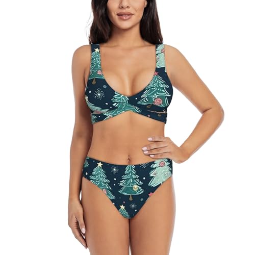 Bikini deux pièces motif sapin de Noël cadeau original pour femme