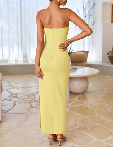 Image of ZESICA Womens Summer Cocktail Strapless Maxi Dress 2026 Formal Bodycon Backless Floral Tube Wedding Guest Party Long Dresses