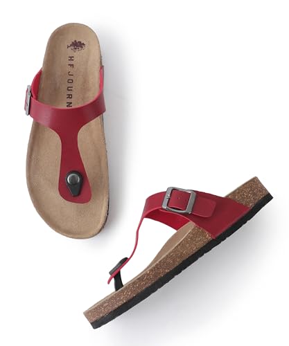 Image of HF JOURNEY Women's Cork Footbed Thong Sandal,Slip On Entry,(Size 36-41) PU, Casual Lounging Slipper, EVA Sole, Flat Heel, Anna Carina 2.0