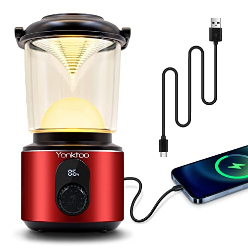Yonktoo Campinglampe Aufladbar - USB-C LED Campinglampe Akku 5 Lichtmodi, LCD-Bildschirm & Aluminium-Gehäuse, 10400 mAh Wasserdichte Camping Lampen für Stromausfälle, Läuft bis zu 350 Stunden