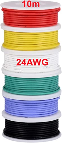 HUAZIZ Cable eléctrico de 24AWG de cobre estañado, Kit de Cables de Colores Cable Flexible de Silicona de Calibre, Puente de Cable de Puente de Calibre 24 Cable de Conexión(6 Carretes de 10 Metros) - imagen 4