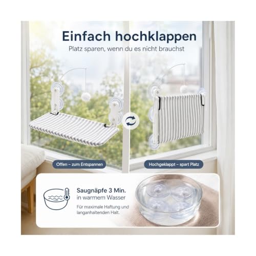 Fensterliege Katze faltbar, 18 kg, Saugnapf, Bezug wendbar Stabiler Halt-4