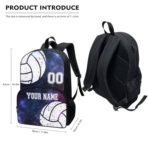 3PCS Custom Volleyball School Backpack Set for Toddler Boys Girls Travel Bookbag Schoolbag Lunch Bag Pen Case for Preschool Kindergarten Elementary Middle School, Blue Galaxy Star2