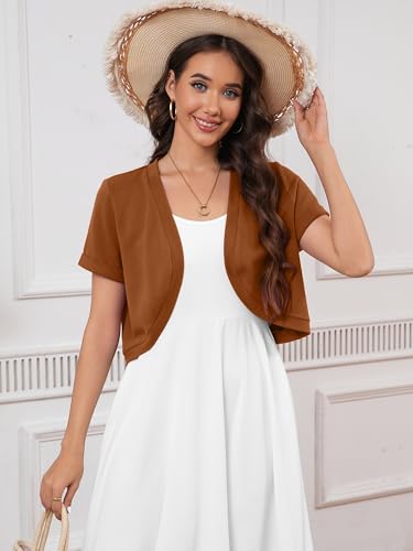Image of Heymoments Women's Short Sleeve Bolero Shrugs Lightweight V-Neck Open Front Cropped Cardigan (S-2XL)