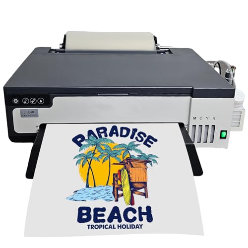 SHENGJINSH A4 XP600 DTF Printer, Super Fast Speed, 5760 * 1440dpi Higher Resolution, T-Shirt Printing Machine DTF Transfer Printers with Roll Feeder, White Ink Mixing System (L8050)
