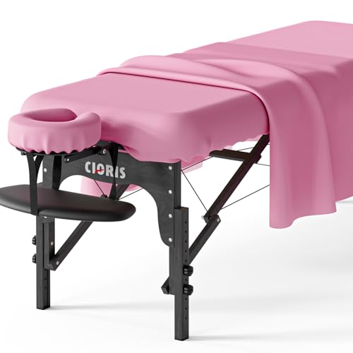 CLORIS Universal 3-Piece Professional Massage Table Sheet Set Premium Soft Light Stain Microfiber Includes Massage Table Cover Fitted Sheet and Face Rest Cover - Pink