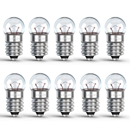 Caldarax 10 Stück Kugellampe E10 DC 3.5V, 0.3A, Warmweiß 3000K, E10 Glühlampe Glühbirne Miniatur Schraubfuß, Ersatzlampe für Elektrische Experiment, Taschenlampen, Krippenbeleuchtung, Warnleuchte