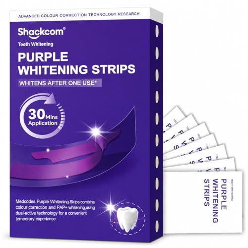 Shackcom Purple Teeth Whitening Strips – 7 Treatments | PAP + Hydroxyapatite | Peroxide Free & Sensitivity Free | Enamel Safe for Stain Removal | 30 Minute Treatment(14 PCS = 7 Pair)