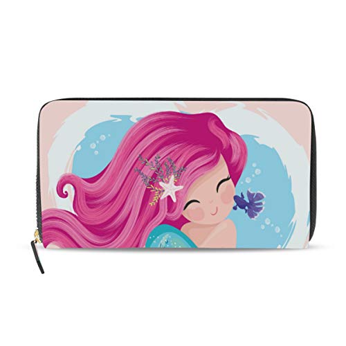 GIGIJY - Monedero de piel con cremallera para mujer, diseño de sirena, color rosa, multicolor, Talla única