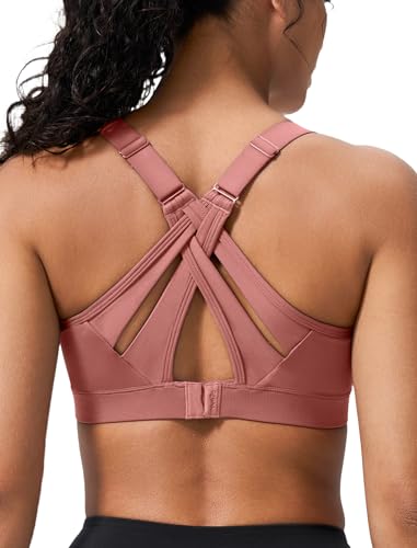 Image of Yvette Criss Cross Adjustable High Impact Running Bra | Pickleball Tennis, Big Bust Plus Size, Adjustable Strap, Wireless Sewn in Pads, No Bounce, Full Coverage, Moisture-Wicking