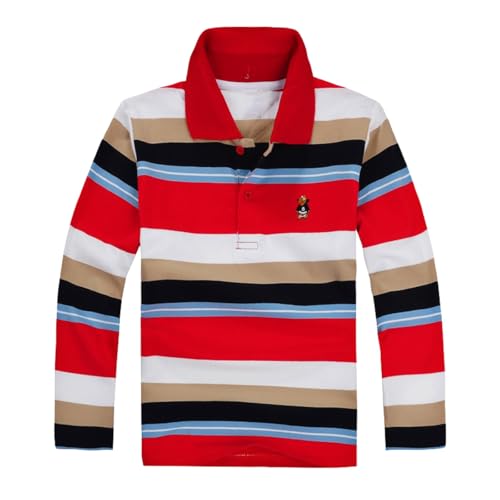 Striped Polo Shirts for Boy Long Sleeve Casual Half Button Pullover Tops Cute Comfort Trendy Kids Fall Clothes