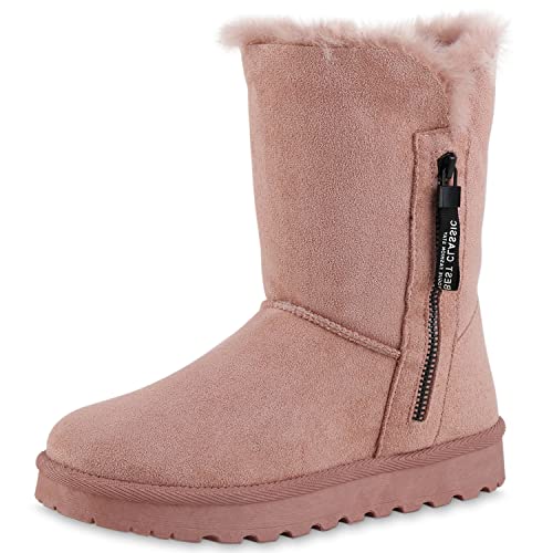 VAN HILL Damen Warm Gefütterte Winter Boots Stiefeletten Flache Zipper...