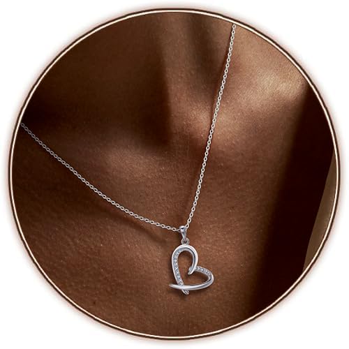 CeaKIev S925 Sterling Silver Heart Necklace for Women, Dainty Love Pendant with CZ, Jewelry Gift for Birthday, Anniversary, Valentine’s Day, Mother’s Day