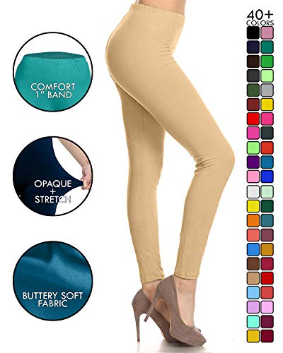 Image of Leggings Depot Women's High Waist Leggings Soft 1 inch Waistband Solid Pants - Regular, Plus, 1X3X, 3X5X