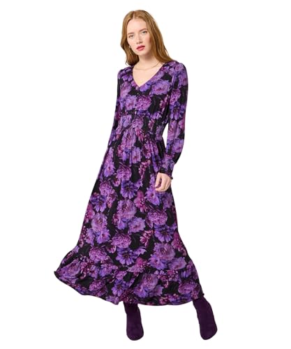 Joe Browns Women's Dark Floral Print Jersey Maxi Dress, Petite, Purple, UK 8