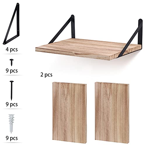 Marsmiles Floating Shelves for Wall - 16 Inch Wide x 12 Inch Deep Wood Wall Shelves Set of 2-16W x 12D Rustic Wide Wooden Shelves for Bedroom Kitchen Living Room