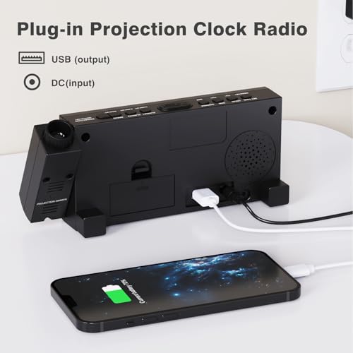 (Upgraded Version) Mesqool 7 Projection Alarm Clock For Travel, Bedrooms, Ceiling, Kitchen, Desk, Shelf, Wall - Am Fm Radio,3 Dimmer, Dual Al
