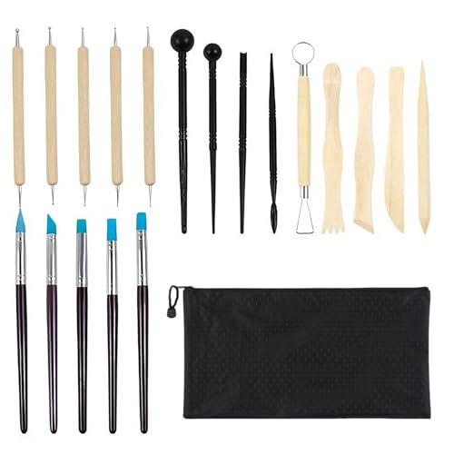 Lethra Lot de 20 Outil de Poterie Sculpture Argile Modelage, Outils Argile Autodurcissante, Kit Poterie pour Céramique, Sculpture, Artiste DIY, Art de Gaufrage,...