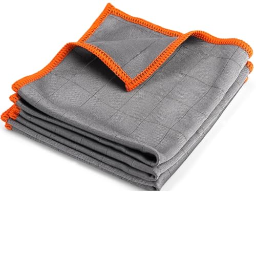 3 Piezas Bayeta Microfibra Sin Marcas para Cristales, 30x30 cm 400 GSM Trapos de Carbono Sin Pelusa, Paño de Limpieza de Microfibra de Carbono, para Ventanas Vidrios Baño Espejo Cocina Plato Coche