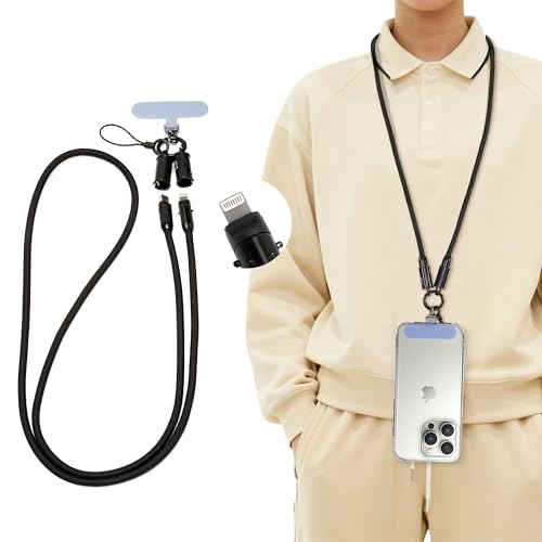 Fisherfans Phone Lanyard with Built-in Charging Cable (Landyard USB-C to USB-Lightning) – 2-in-1 Anti-Drop Phone Strap & Portable USB Data Cable Necklace for Travel, School, and Everyday Use