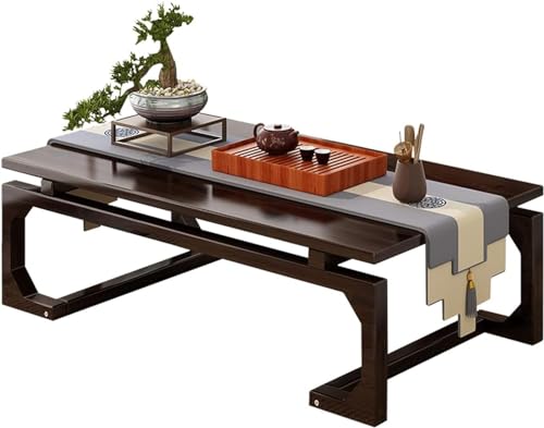 Mesa auxiliar de madera, mesa rectangular de meditación, mesa baja rústica para sentarse en el suelo, mesa central resistente para sala de estar