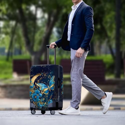 Image of Mumeson Blue Butterfly Moon Luggage Protection - Waterproof Anti Dust Suitcase Sleeve for Wheeled Suitcases - Anti-Scratch Baggage Cover
