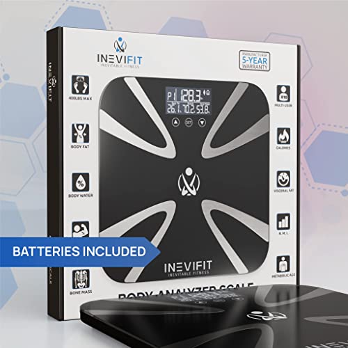 INEVIFIT Body Fat Scale, Highly Accurate Digital Bathroom Body Composition Analyzer, Measures Weight, Body Fat, Water, Muscle, BMI, Visceral Levels & Bone Mass for 10 Users. Includes Batteries.