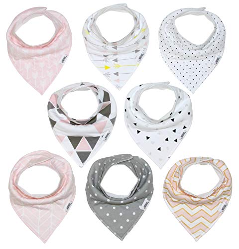 Baby Bandana Bibs | Teething Bibs for Baby Girls, Newborns, 8 Set Baby Bibs and Burp Cloths - Organic, Adjustable & Absorbent Baby Bandana Drool Bibs by Matimati Baby (Blush Pink Arrows)