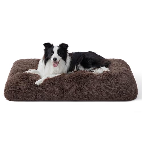 BEDSURE Flauschiges Hundebett Grosse Hunde - 89x58x8 cm Hundebett waschbar für große Hunde, rutschfeste Unterseite, plüsch Hundekissen, Braun