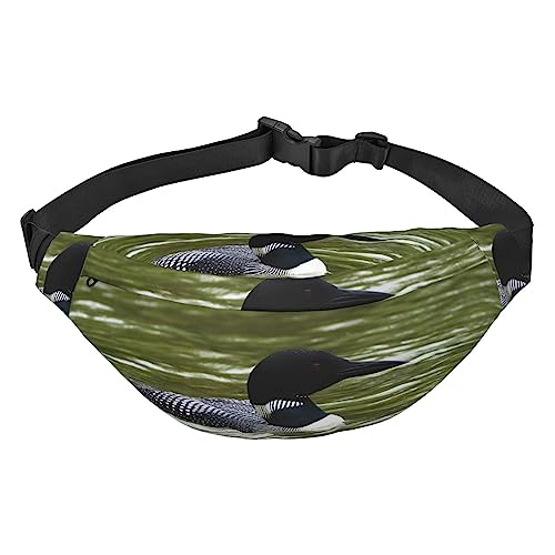 Loon Nature Bird Riñonera para hombres y mujeres, riñonera ajustable para viajes, caminar, correr, riñonera, Black, Talla única, Mochila casual