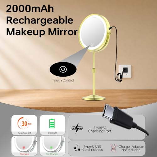 Image of 7 inch Lighted Makeup Mirror with Lights and 1X 7X Magnification,Bright Gold