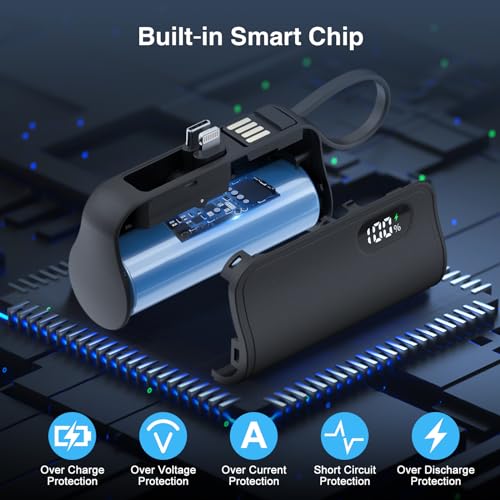 Mini Portable Charger 5000mAh Power Bank for iPhone, USB C Cell Phone Portable Power, LCD Display Battery Pack Compatible with iPhone 15/15 Pro Max/14/13/12/11/XR/8/ Samsung,Android Phones etc(White)