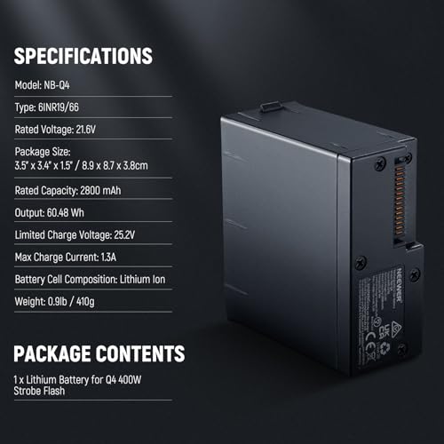 Image of NEEWER Q4 Battery Pack 21.6V /2800mAh Lithium Rechargeable Battery Replacement Only Q4 Studio Flash Strobe Light, NB-Q4